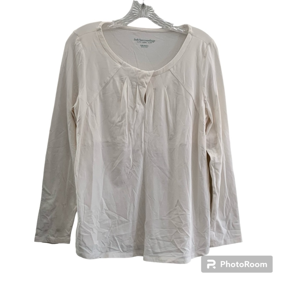 Soft Surroundings Long Sleeve Round Neck with Keyhole Shirt size MP Soft